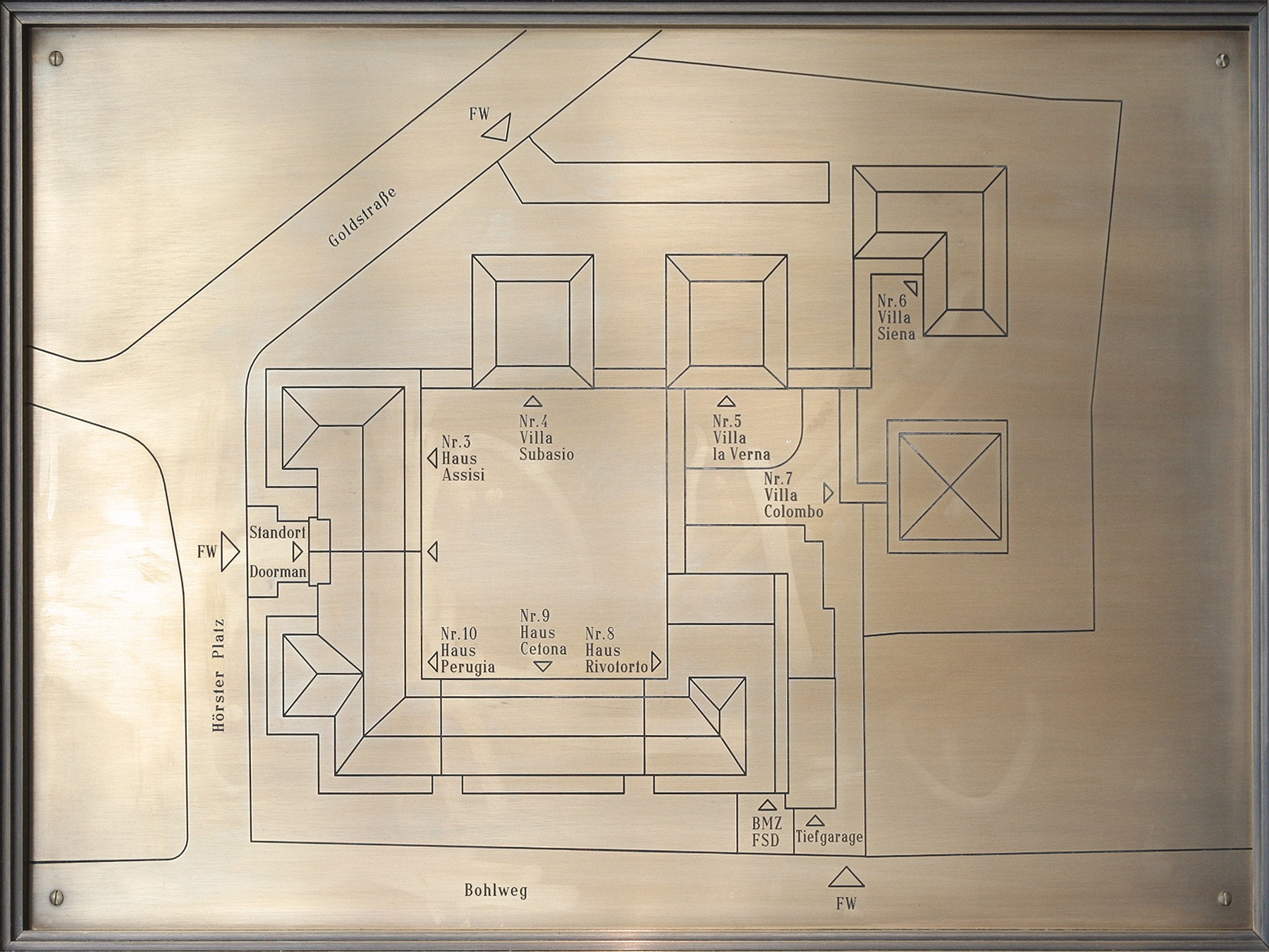 Lageplan der Klostergärten Münster in Bronze